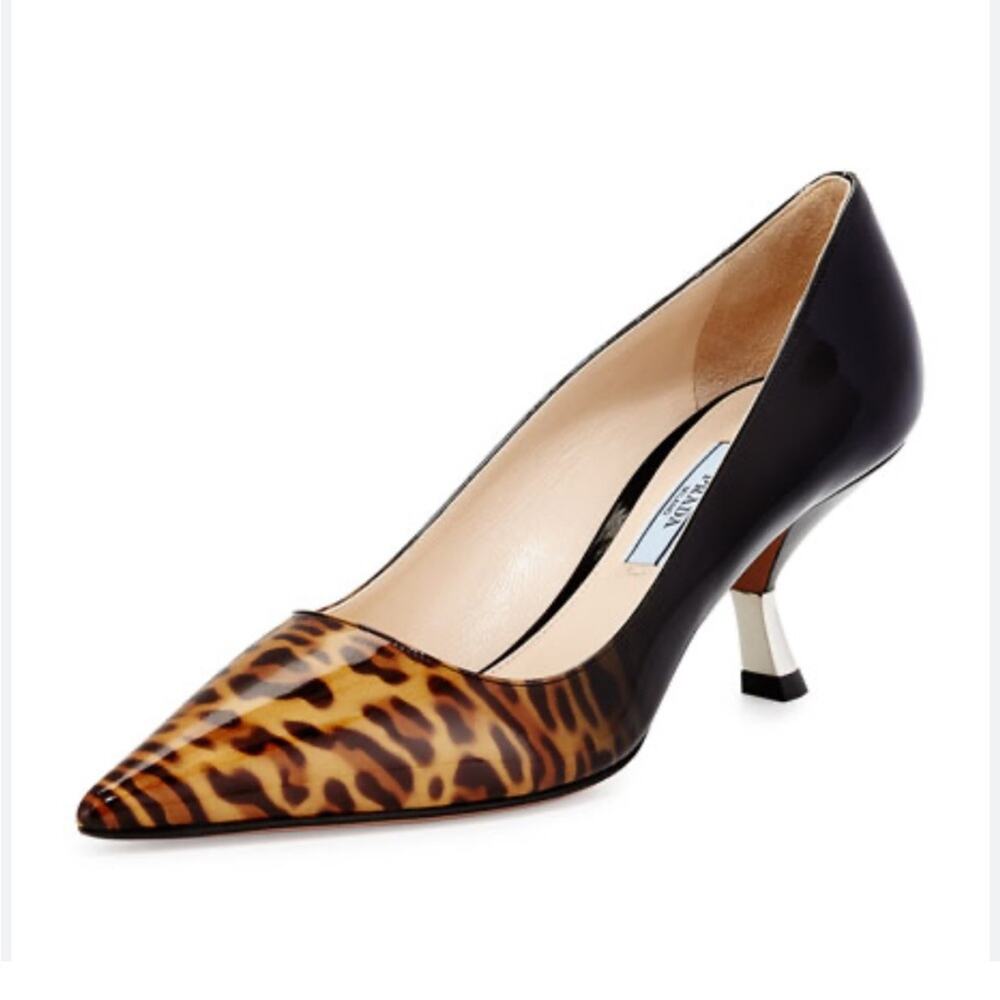 Prada Leopard Ombre Kitten-Heel Pump Honey